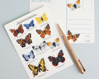 postale britannique de papillons | Nature britannique | Art naturel | postale à impression botanique | Correspondance | Carte pour notes | Carte postale papillon