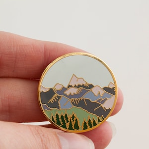 Mountains Enamel Pin Pin Badge Hard Enamel Pin Gold Enamel Lapel pin Mountain Pin Alpine Mountain Scene Wilderness Explorer Pin image 8