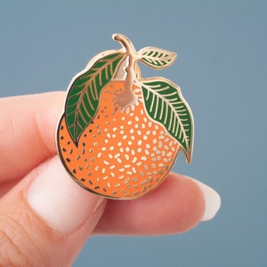 Clementine Enamel Pin Lapel Pin Hard Enamel Pin Gold Enamel Pin Badge Citrus Pin Orange Leaf Pin Little Paisley Designs image 2