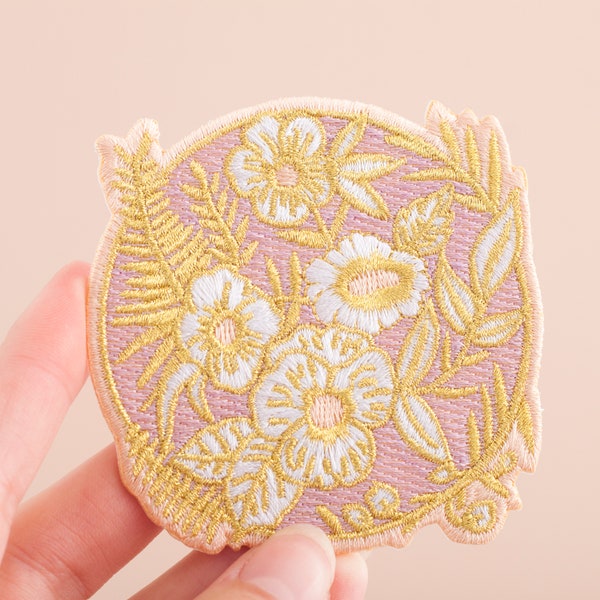 Lilac and Gold Flowers Embroidered Iron-on Patch | Purple and Gold Flower Patch | Floral Patch | Flower Patch | Little Paisley Designs