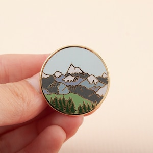 Mountains Enamel Pin Pin Badge Hard Enamel Pin Gold Enamel Lapel pin Mountain Pin Alpine Mountain Scene Wilderness Explorer Pin image 5