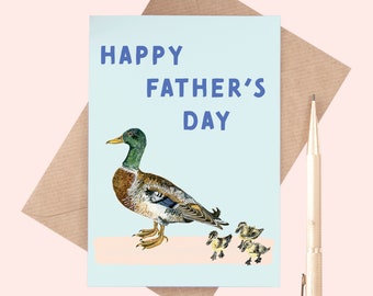 Happy Father's Day | Duck Illustrated Greeting Card | Father's Day Card | Duck and Ducklings | Watercolour Illustration | A6 Greeting Card