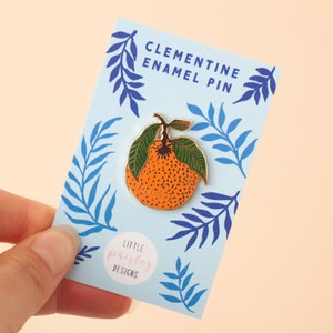 Clementine Enamel Pin Lapel Pin Hard Enamel Pin Gold Enamel Pin Badge Citrus Pin Orange Leaf Pin Little Paisley Designs image 4