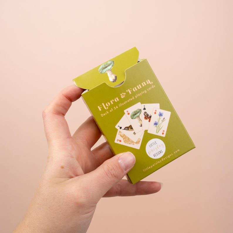 Flora & Fauna Playing Card Pack | Deck of 54 Cards | British Nature | Watercolour Illustrations | Card Game | Little Paisley Designs image 2