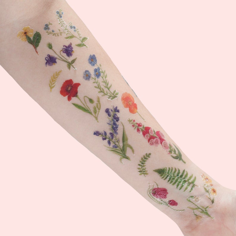 Wildflower Temporary Tattoos Temporary Tattoo Set British Wild Flowers Temporary Tattoos Floral Tattoos Flower Illustrated Tattoos image 5