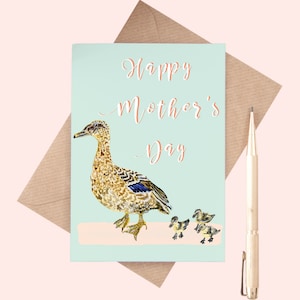 Muttertagskarte | Enten Illustrierte Grußkarte zum Muttertag | Ente & Entlein | Britische Wildtiere | Stockenten-Karte | A6 Grußkarte