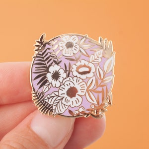 Lilac Floral Pattern Enamel Pin | Flower Hard Enamel Pin Badge | Gold Enamel Lapel Pin | Floral Enamel Pin Badge | Little Paisley Designs
