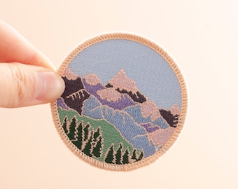 Mountain Embroidered Iron-on Patch | Embroidered Badge | Mountain Patch | Alpine Mountain Scene | Wilderness Explorer Outdoors Patch