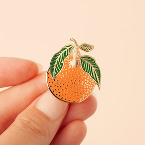 Clementine Enamel Pin Lapel Pin Hard Enamel Pin Gold Enamel Pin Badge Citrus Pin Orange Leaf Pin Little Paisley Designs image 10