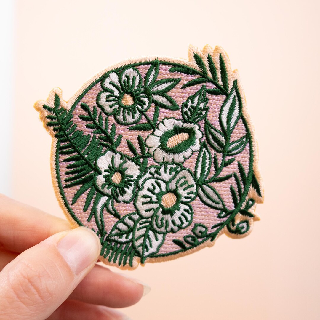 Botanical Pattern Embroidered Iron-on Patch Purple and Green