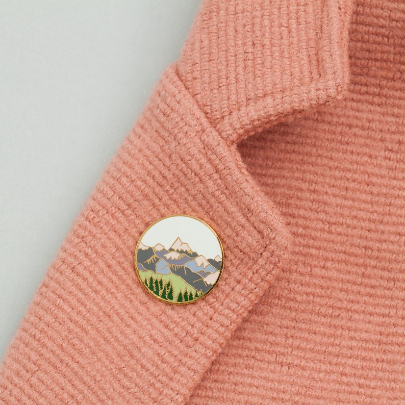 Mountains Enamel Pin Pin Badge Hard Enamel Pin Gold Enamel Lapel pin Mountain Pin Alpine Mountain Scene Wilderness Explorer Pin image 9