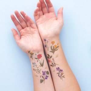 Garden Flower Temporary Tattoo Pack Watercolour Tattoos British Wild Flowers Flower Temporary Tattoo Pack Little Paisley Designs image 8