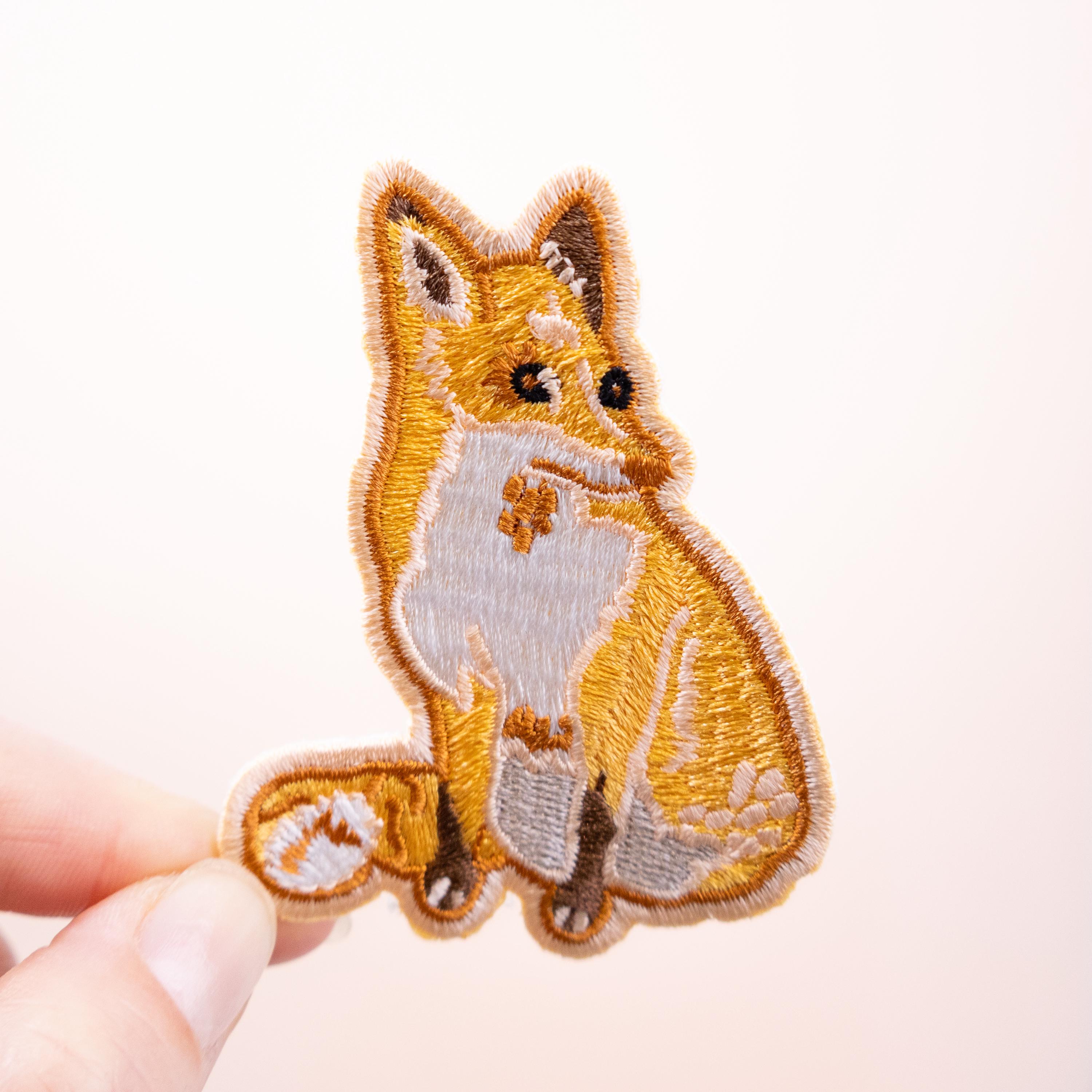 新品オレンジゴールド色柄 ひとつ パッチワーク刺繍入円筒形クッション78cm キツネ刺繍アイロンパッチ | 刺繍バッジ | キツネパッチ | イギリスの