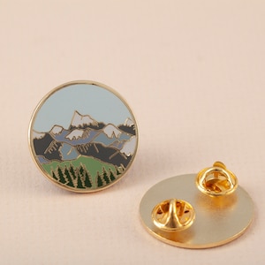 Mountains Enamel Pin Pin Badge Hard Enamel Pin Gold Enamel Lapel pin Mountain Pin Alpine Mountain Scene Wilderness Explorer Pin image 7