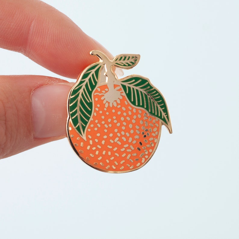 Clementine Enamel Pin Lapel Pin Hard Enamel Pin Gold Enamel Pin Badge Citrus Pin Orange Leaf Pin Little Paisley Designs image 3