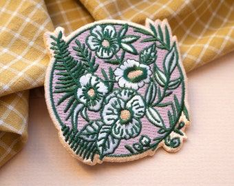 Botanical Pattern Embroidered Iron-on Patch | Purple and Green Flower Patch | Floral Patch | Flower Patch | Little Paisley Designs