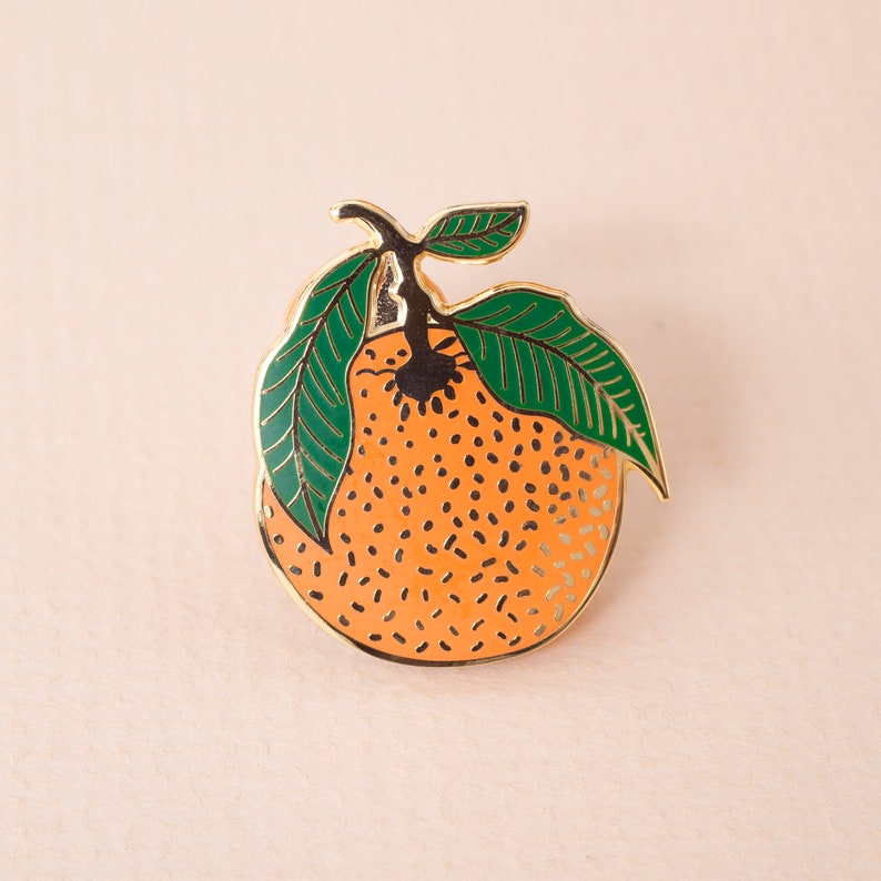 Clementine Enamel Pin Lapel Pin Hard Enamel Pin Gold Enamel Pin Badge Citrus Pin Orange Leaf Pin Little Paisley Designs image 8