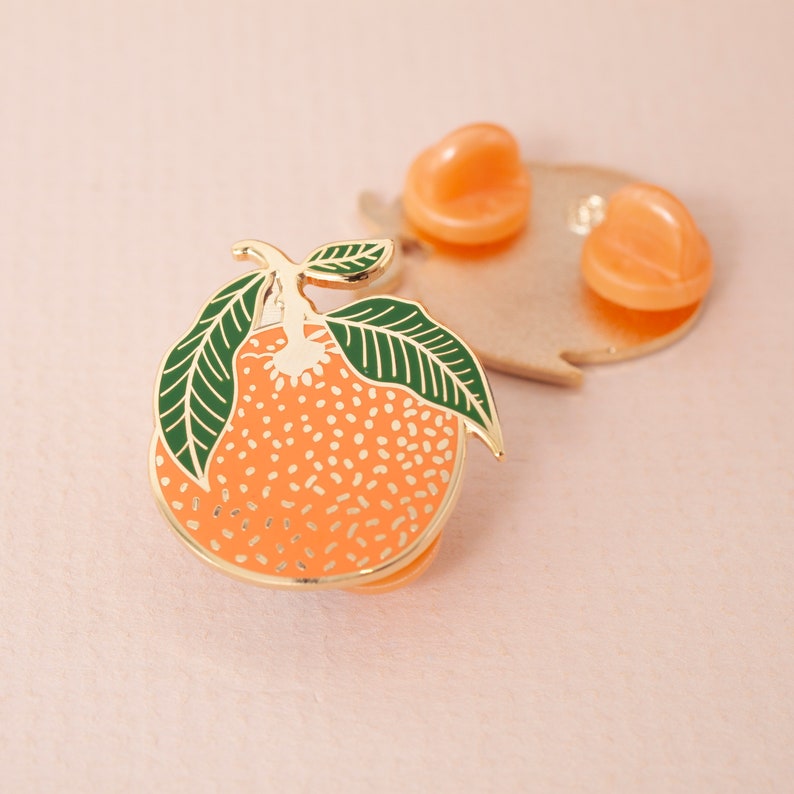 Clementine Enamel Pin Lapel Pin Hard Enamel Pin Gold Enamel Pin Badge Citrus Pin Orange Leaf Pin Little Paisley Designs image 7