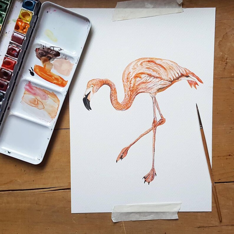 Flamingo Illustrated Giclée Print Giclée Print Nature Print Wildlife Painting Botanical Print Tropical Bird Bird 18 x 24 cm image 7