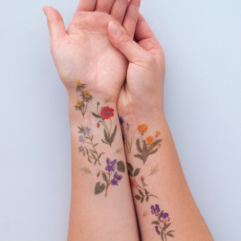 Garden Flower Temporary Tattoo Pack Watercolour Tattoos British Wild Flowers Flower Temporary Tattoo Pack Little Paisley Designs image 6