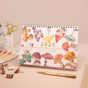 2025 British Mushrooms Desk Calendar | Watercolour Illustrations | A5 Month To A Page Calendar | Nature Calendar | Little Paisley Designs