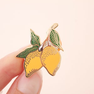 Lemons Enamel Pin | Lapel Pin | Hard Enamel Pin | Gold Enamel Pin Badge | Citrus Pin | Lemon Leaf Pin | Little Paisley Designs
