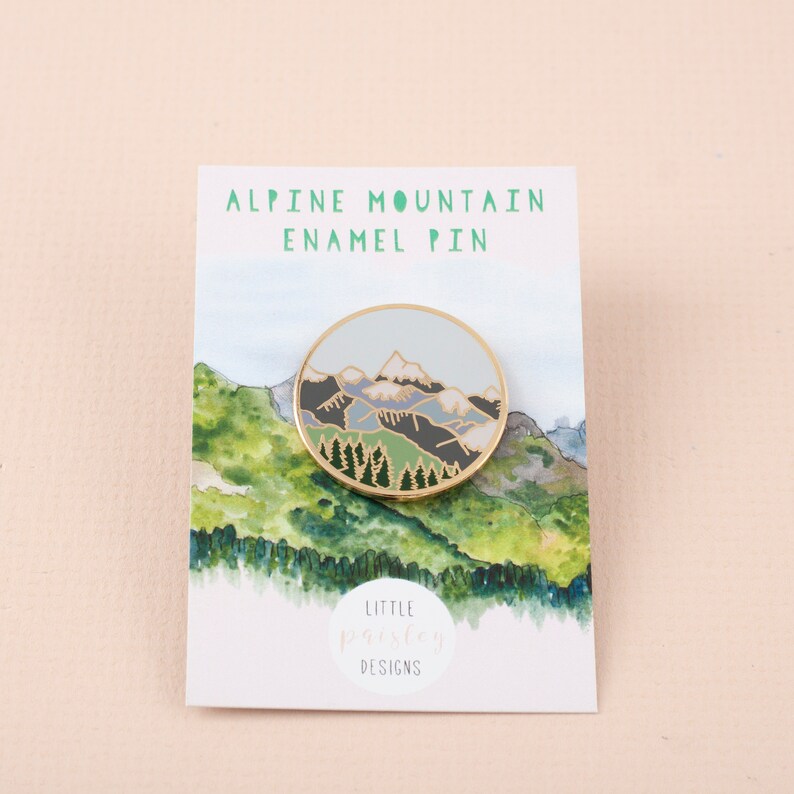 Mountains Enamel Pin Pin Badge Hard Enamel Pin Gold Enamel Lapel pin Mountain Pin Alpine Mountain Scene Wilderness Explorer Pin image 6