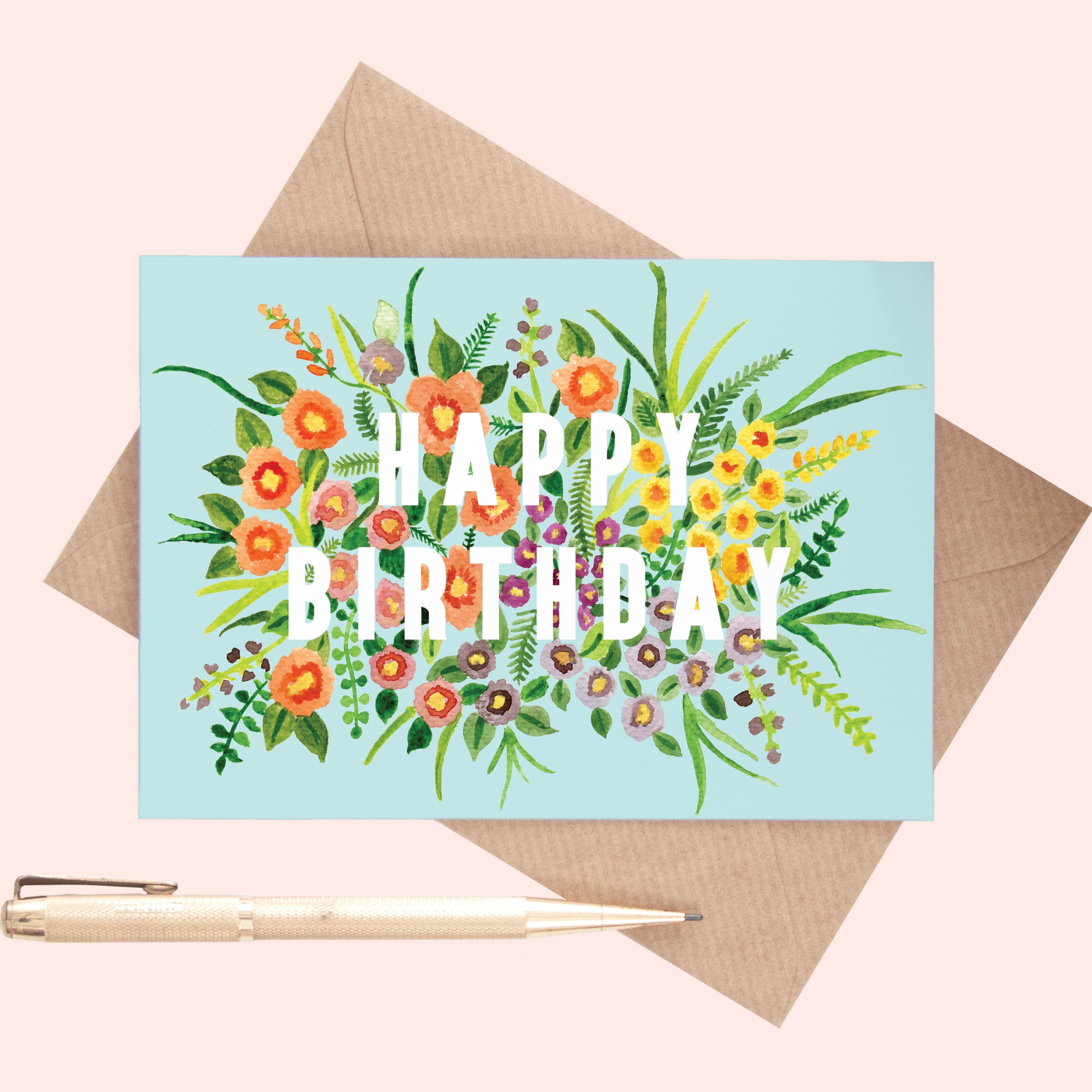 Floral Happy Birthday Card Flower Illustrated Greeting Card Etsy UK