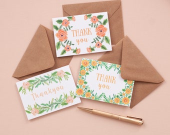 Set of 6 Mini Floral cards | Floral Print A7 Thank you Cards | Notecard Set | Correspondence | Mini Cards | A7 Card | Thank you Cards