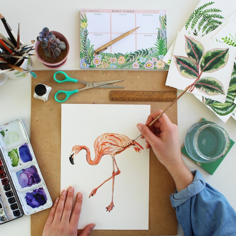 Flamingo Illustrated Giclée Print Giclée Print Nature Print Wildlife Painting Botanical Print Tropical Bird Bird 18 x 24 cm image 8