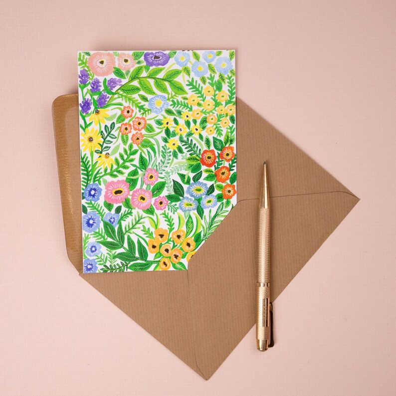 Postcard Note Card Flower Pattern Postcard | A6 Postcard | Flower Print | Correspondence ...
