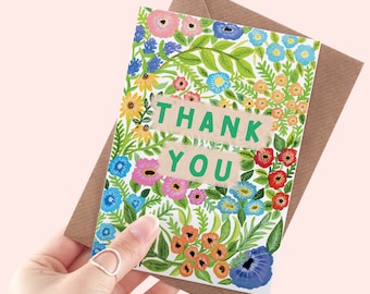 Thank You Card | Wildflower lllustrated Floral Pattern Greeting Card | Thanks | Thank You | Floral Card | Flower Pattern | A6 Greeting Card