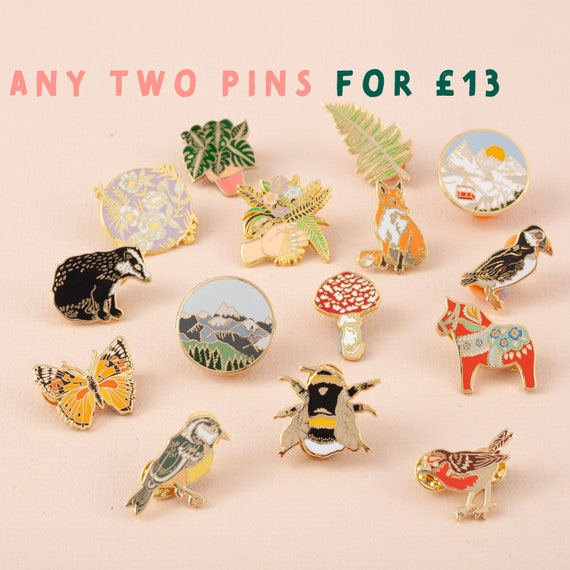Any 2 Enamel Pins Deal Pin Badge Hard Enamel Pin Gold Enamel Pin Nature Pin  Lapel Pin Wildlife Pin Little Paisley Designs -  Israel