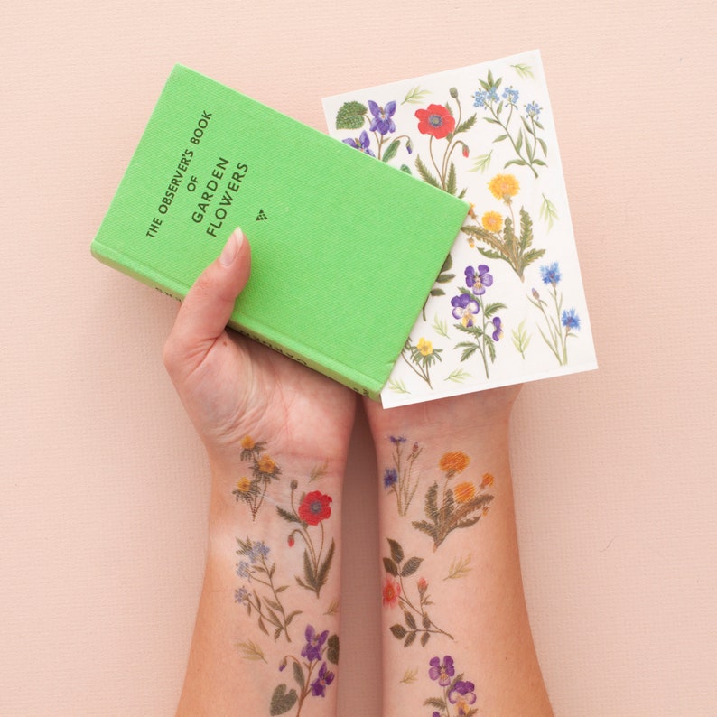 Garden Flower Temporary Tattoo Pack Watercolour Tattoos Etsy