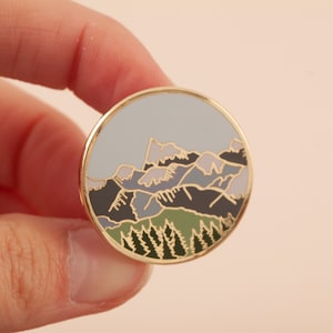 Mountains Enamel Pin Pin Badge Hard Enamel Pin Gold Enamel Lapel pin Mountain Pin Alpine Mountain Scene Wilderness Explorer Pin image 2