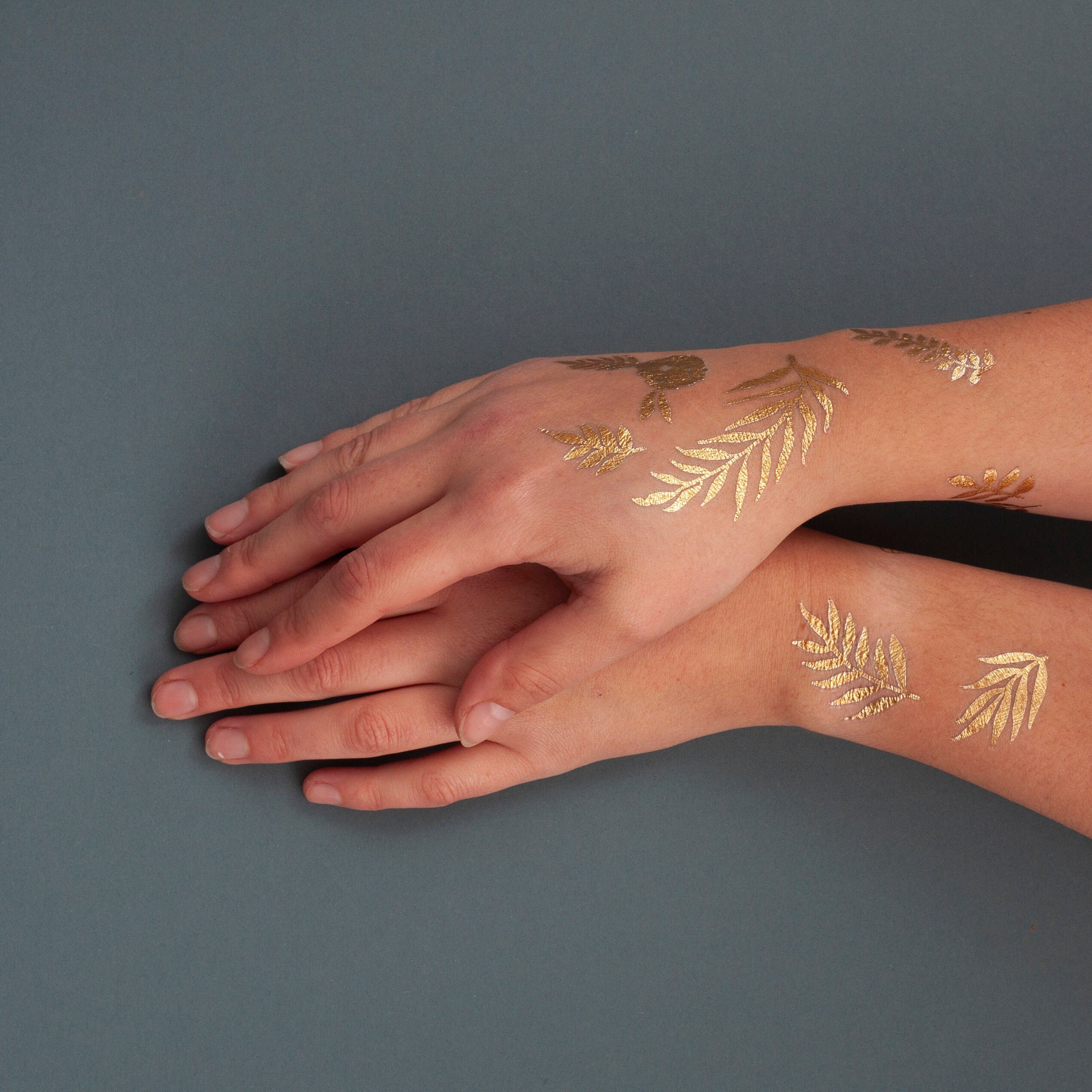 Gold Foil Botanical Temporary Tattoos Flower Bee Leaf Etsy Canada