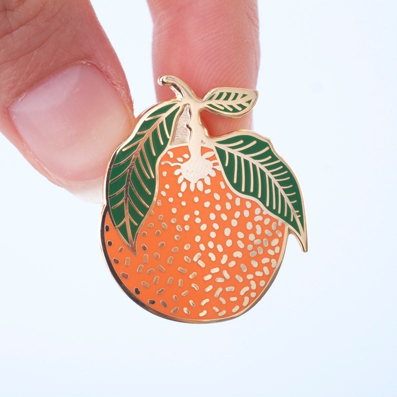 Clementine Enamel Pin Lapel Pin Hard Enamel Pin Gold Enamel Pin Badge Citrus Pin Orange Leaf Pin Little Paisley Designs image 6