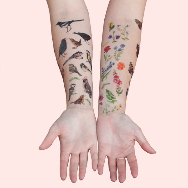 Wildflower Temporary Tattoos | Temporary Tattoo Set | British Wild Flowers | Temporary Tattoos | Floral Tattoos | Flower Illustrated Tattoos
