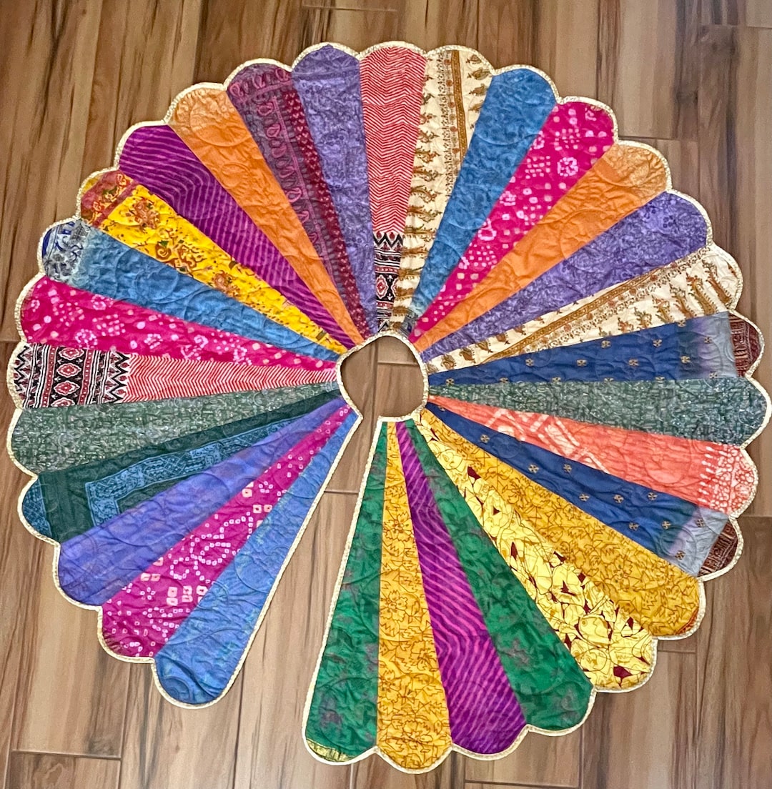 Custom Christmas Tree Skirt Made of Silk Scraps Etsy