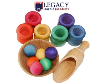 Montessori Toys, Montessori Ball and Pot Sorting Game Toy, Wooden Rainbow Waldorf Toys, Montessori Materials, preschool toys birthday