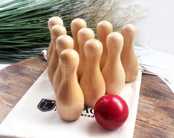 childrens wooden skittles set