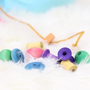 Wood Lacing Toy and Threading Toy, Wooden Bead Stringing Set for Toddlers, Montessori and Waldorf Materials, Toddler Busy Bag Travel Toy image 5