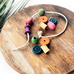 Wood Lacing Toy and Threading Toy, Wooden Bead Stringing Set for Toddlers, Montessori and Waldorf Materials, Toddler Busy Bag Travel Toy image 9