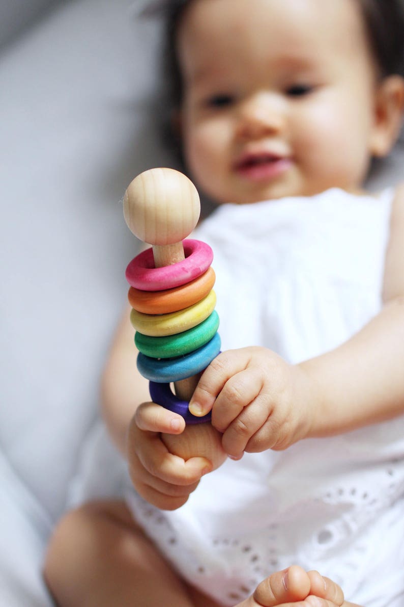 Rainbow Baby Wooden Rattle for Montessori Baby Wood Baby Etsy