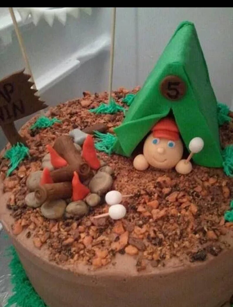 Ensemble de décoration de gâteau de camping fondant comestible fait main image 2