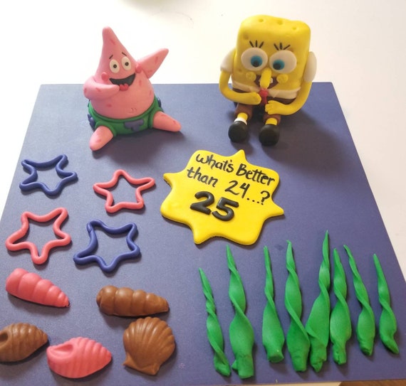 Handmade Fondant Spongebob Inspired Cake Toppers Etsy