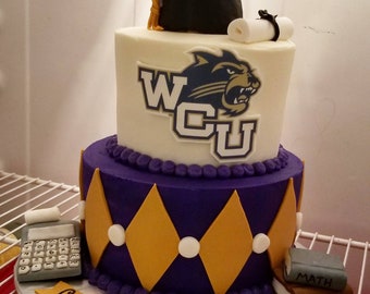 College High School graduation fondant cake topper set