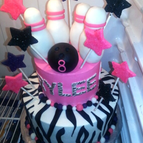 Handmade Edible Fondant Bowling Cake Topper Set Etsy