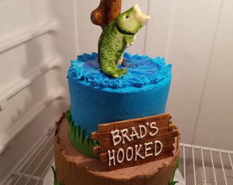 He's Hooked Fishing Theme Fondant Cake Topper Set