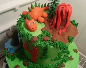 Handmade Edible Fondant  Dinosaur Cake Topper Set